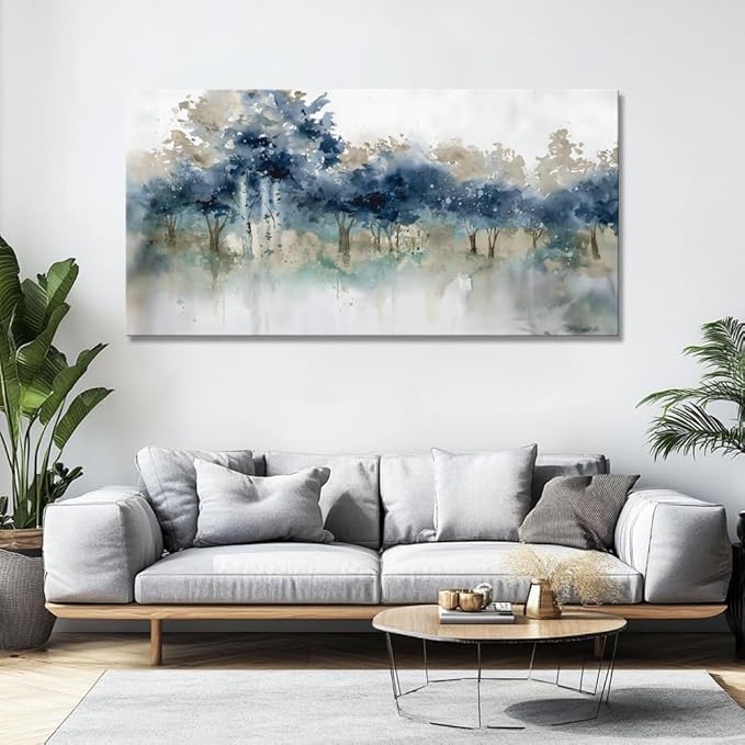 Wall Art Landscape Modern Wall Decor Canvas Painting Blue Ink Wall Art Large Artwork for Living Room Bedroom Office Home Decor 40"x79" with Framed