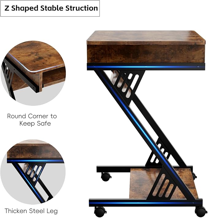 Zenira 24-Inch Small Computer Desk, 30-Inch Tall With Drawers, Corner Desk With Wheels for Gaming, Bedroom, Home, Office - Brown