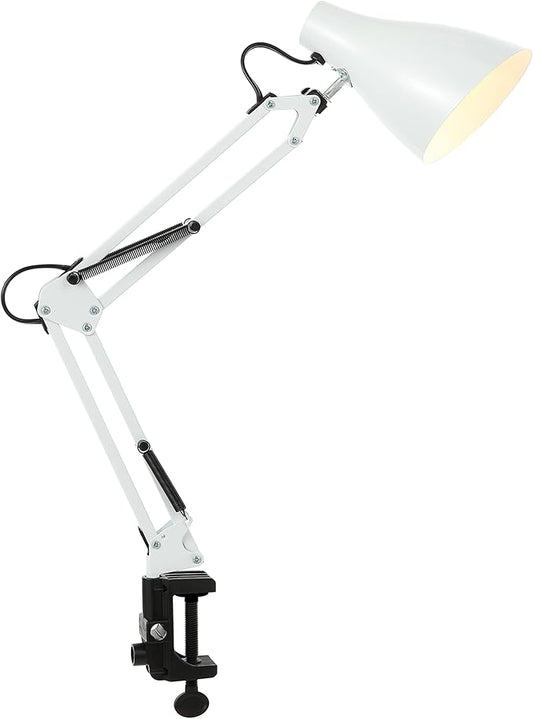 JONATHAN Y 28.5" White Odile Industrial Adjustable Clamp-On LED Task Lamp with Metal Shade, Vintage Articulated Desk Lamp for Home Office Studio, LED Bulb Included (JYL7125C)