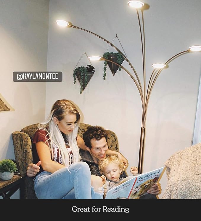 Brightech Orion Arc Floor Lamp for Living Room, Tree Floor Lamp with 5 Adjustable Arms, Multi-Head Standing Lamp with Flexible Rotating LED Lights for Bedroom, Dorm - Bright Hanging Lighting - Bronze