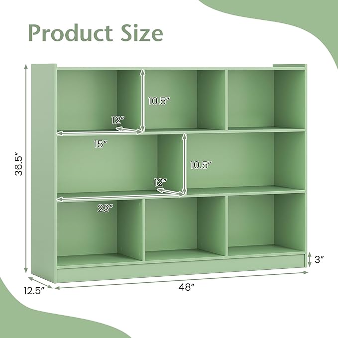 Giantex 8 Cube Bookcase, Freestanding 3-Tier Open Bookshelf, Modern Storage Display Cabinet, Wood Cube Storage Organizer for Living Room, Kid’s Room, Mint Green