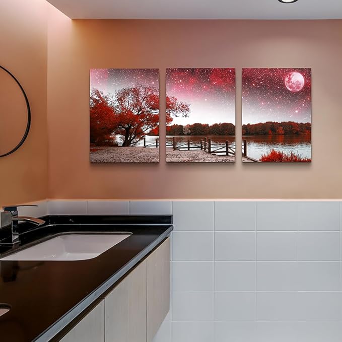Lapremoly Red Tree Abstract Landscape Wall Paintings Canvas Wall Art For Living Room Wall Decor For Bedroom Office Decor Print Artwork Modern Inspiration Frame Wall Pictures Room Home Decor 3 Piece