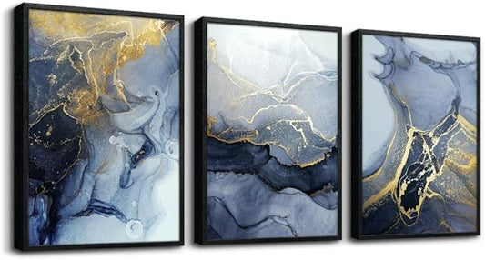 Black Framed Canvas Wall Art For Bedroom Abstract Wall Decor For Living Room Abstract Ink Paintings Wall Artworks Hang Pictures For Office Decor Bathroom Home Decorations Posters 12"X16" 3 Piece