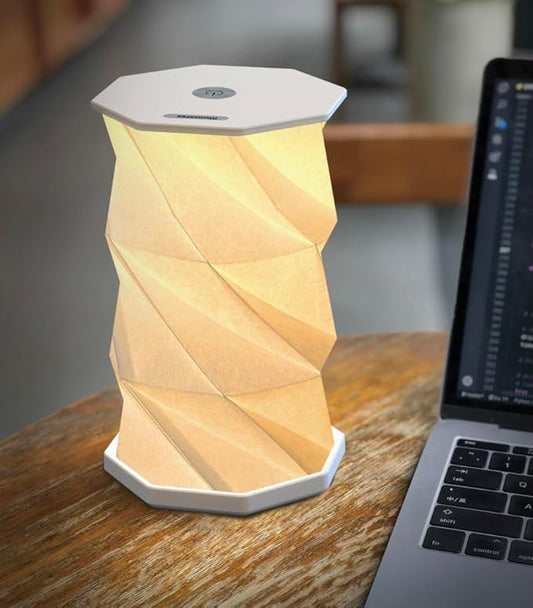 Origami Expanding Foldable LED Desk Lamp – USB Rechargeable & Portable - Dimmable Touch Control Light with Adjustable Height up to 8.25 for Office, Travel, Bedside - Sleek & Modern Design (White)