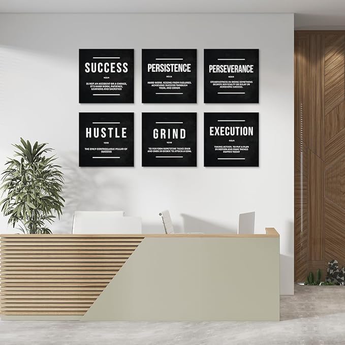 GUBIYU Inspirational Office Wall Art - Motivational Quotes for Living Room - Encouraging Canvas Posters for Bedroom - Sayings for Wall Decor Motivational Wall Decor Black Art Office Decor 12"x12"