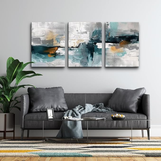 TTHYUEWS Canvas Prints Art 3 Piece Abstract Wall Art For Living Room Bedroom Wall Decor Modern Office Large Decorations Color Block Wall Paintings Pictures Artwork Minimalist Aesthetic Home Decor
