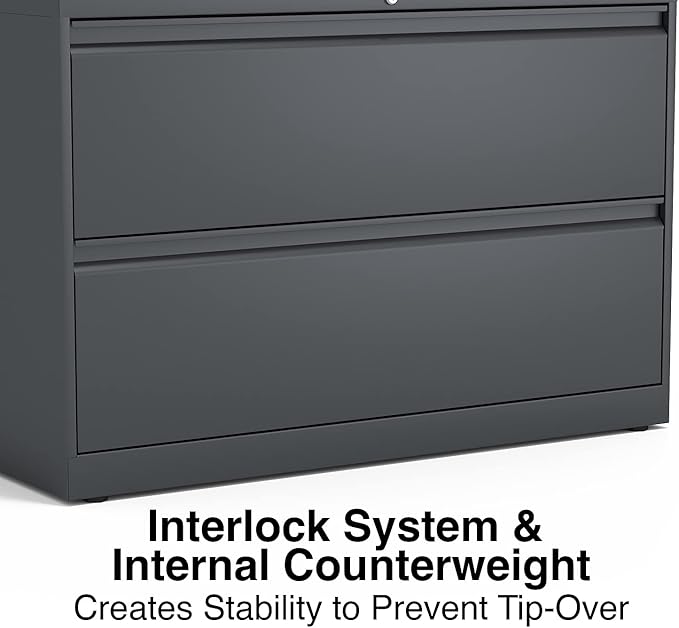 Lorell 2-Drawer Lateral File, 42 by 18-5/8 by 28-1/8-Inch, Charcoal