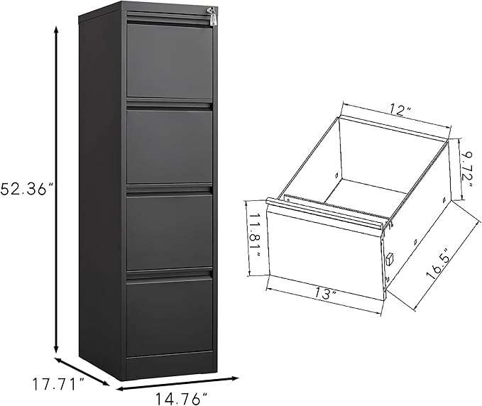 4 Drawer Filing Cabinet,Metal Vertical Filing Cabinets with Lock for Home Office,Heavy Duty File Storage Cabinet for Letter/Legal/A4/F4 Size File