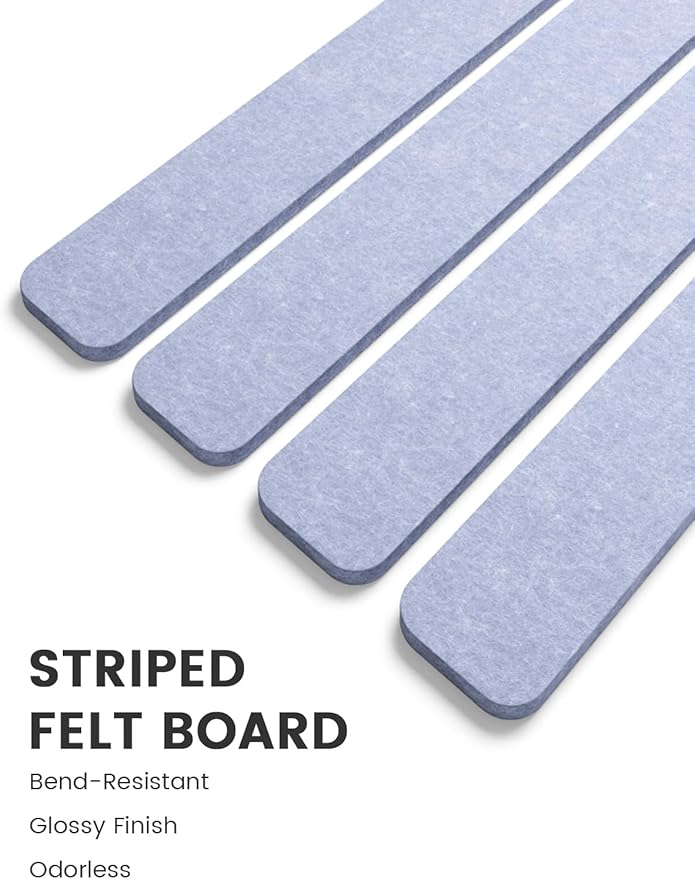 Fluxynara Cork Board Alternative Felt Strip Board 5-Pack 13"x2", Office Pin Board with 35 Push Pins, Adhesive Install for Bedroom Door & Home Office(Soft Periwinkle)