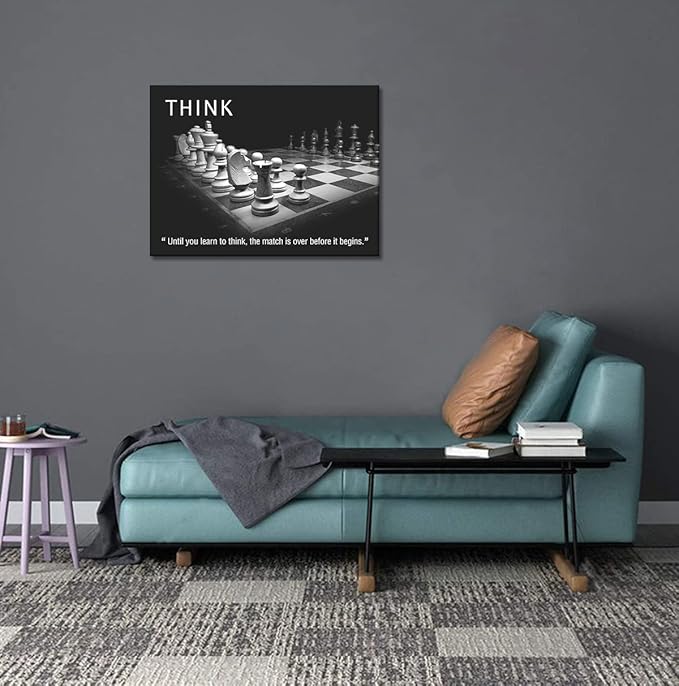 Inspirational Framed Office Art Canvas Paintings Until You Learn to Think,The Match Is Over Before It Begins Positive Quotes Wall Art Black and White Posters Framed Ready to Hang-36 inch x 24 inch