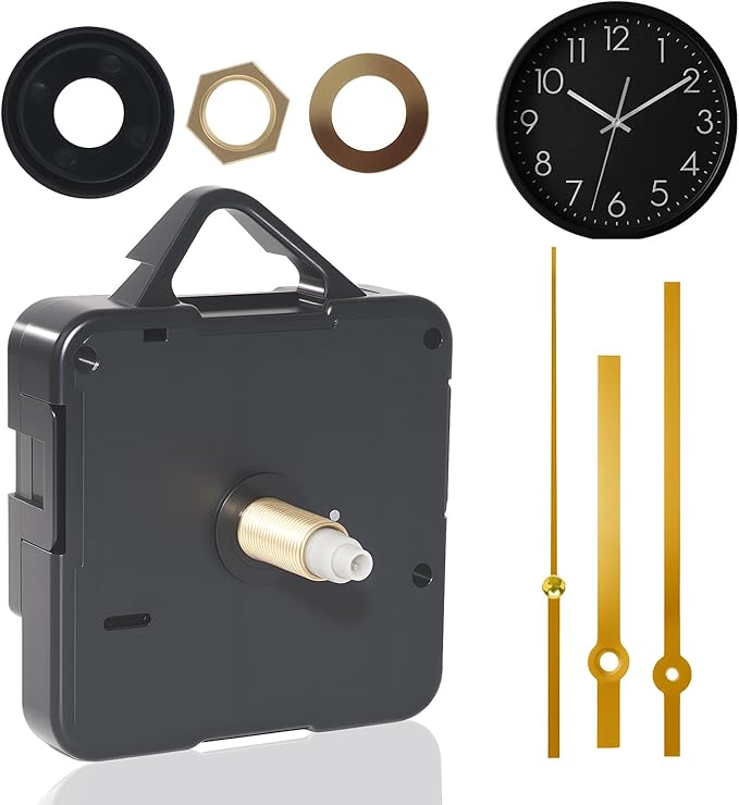 Silent Quartz Clock Mechanism Kit, High Torque Long Shaft Replacement Clock Movement for DIY Wall Clocks, Includes Clocks Hands and Quartz Movement Parts for Home and Office, Gold
