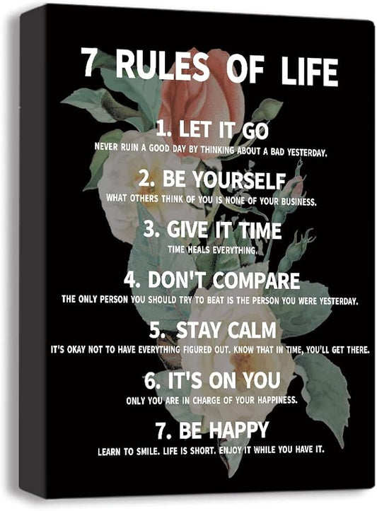 7 Rules Of Life Canvas Decoration Painting, Suitable For Office, School, Library,Home (29x38cm) Framed (rose-7)