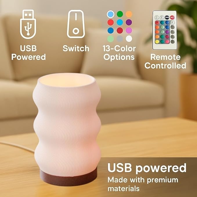 Wave Table Lamp - Modern Bedside Light for Bedroom, Desk, Nightstand, or Office - Mood Lighting Lamp - Eco-Friendly Gift Idea - Unique Home Decor - LED Night Light (Mini)