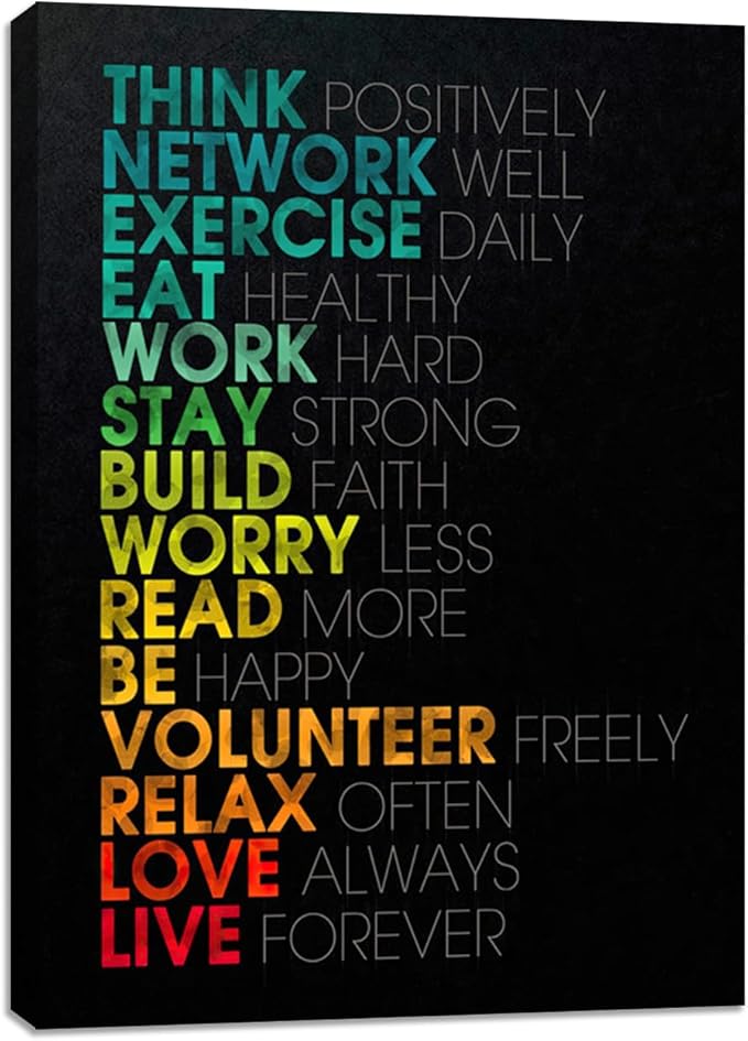 Inspirational Black Canvas Wall Art Motivational Positive Quotes Office Wall Decor Painting Picture Poster Art Prints Living Room Bedroom Workplace Office Framed Artwork Decorations 12"x16"