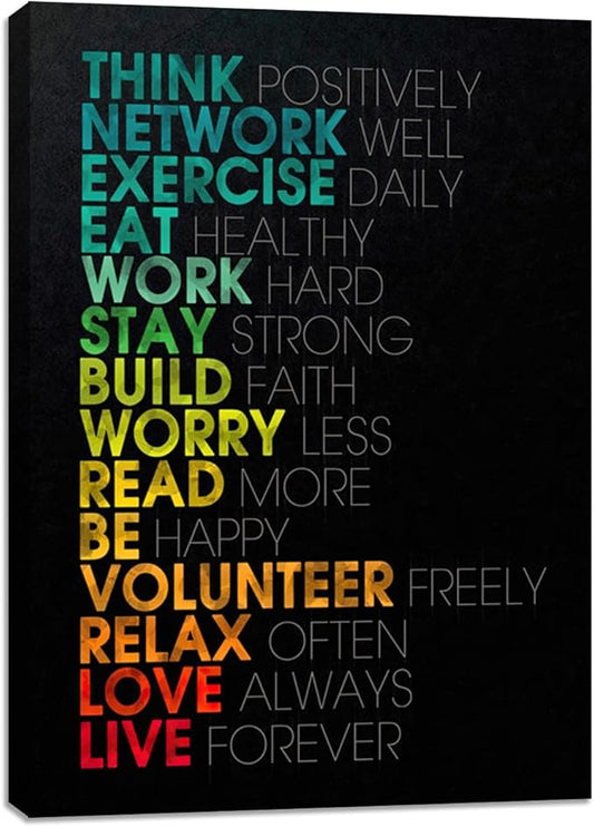 Inspirational Black Canvas Wall Art Motivational Positive Quotes Office Wall Decor Painting Picture Poster Art Prints Living Room Bedroom Workplace Office Framed Artwork Decorations 12"x16"