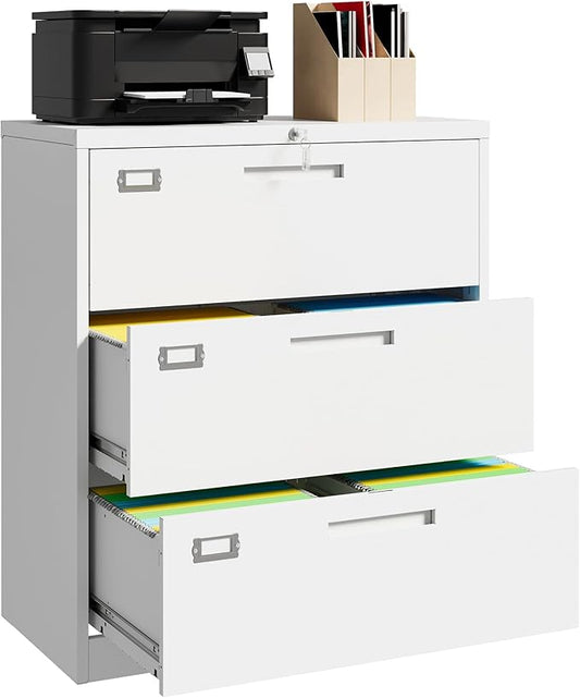 STANI Lateral File Cabinet with Lock, 3 Drawer Lateral Filing Cabinet, Metal Lateral File Cabinet for Home and Office, Metal Storage File Cabinet for Hanging Files Letter/Legal/F4/A4 Size
