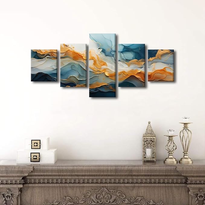 Abstract Canvas Wall Art Decor Modern Minimalist Ink and Wash Landscape Poster Printing 5 Panel Living Room Wall Art for Native Americans Bedroom Wall Decor Stretched Ready to Hang 50x24 in