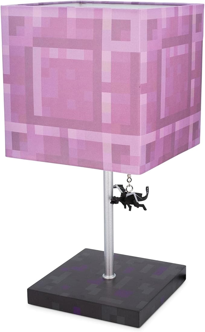 Minecraft Nether Portal Desk Lamp with Ender Dragon Pull | Nightstand Table Lamp with LED Mood Light for Bedroom, Desk, Living Room, Playroom | Home Decor Kids Room Essentials | Video Game Gifts