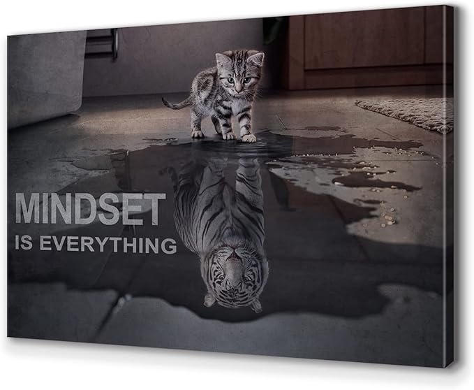 BWSPACE Motivational Canvas Wall Art Mindset is Everything Posters Prints Cat Big Tiger Inspirational Quote Painting for Office Bedroom Decor (30" W x 40" H)