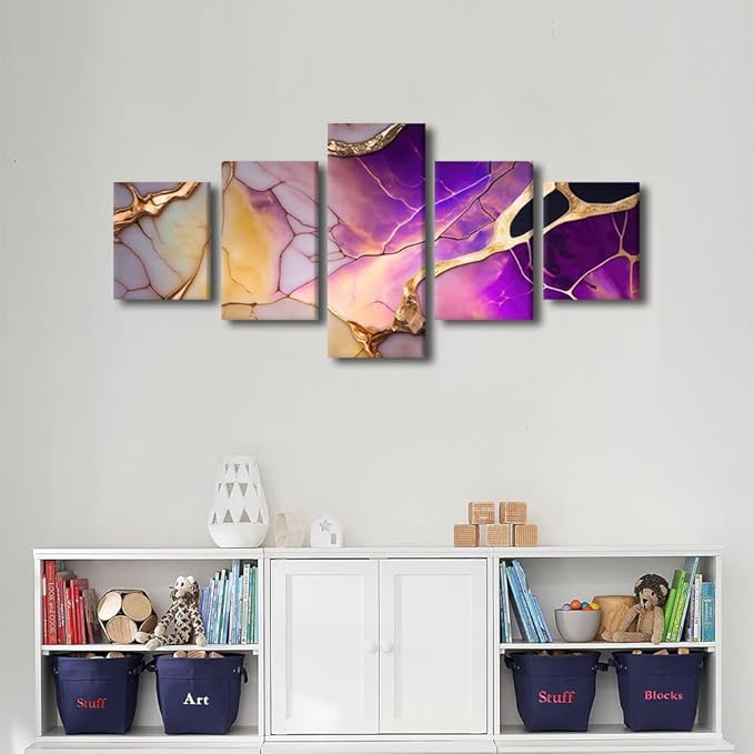 Canvas Wall Art Decor for Home Modern Abstract Canvas Wall Art 5 Panel House Wall Decor Abstract Mysterious Universe Poster Prints for Living Room Decoration Stretched Ready to Hang 50x24 in