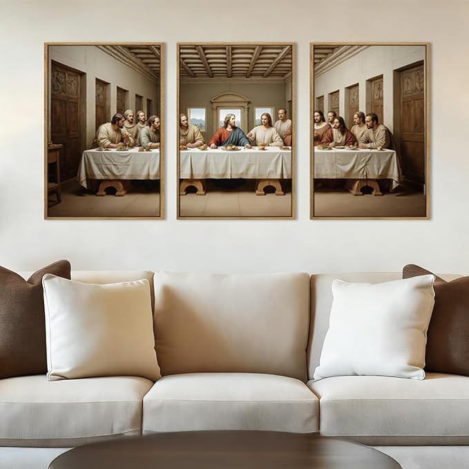 The Last Supper Wall Art Christian Wall Decor 16x24 Inch Framed Jesus Religious Painting Set of 3 for Living Room Bedroom Hallway