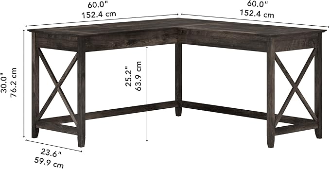 Bush Home Key West 60W Modern Farmhouse L Shaped Desk in Dark Gray Hickory, 60-Inch Corner Computer Table for Home Office Workspace
