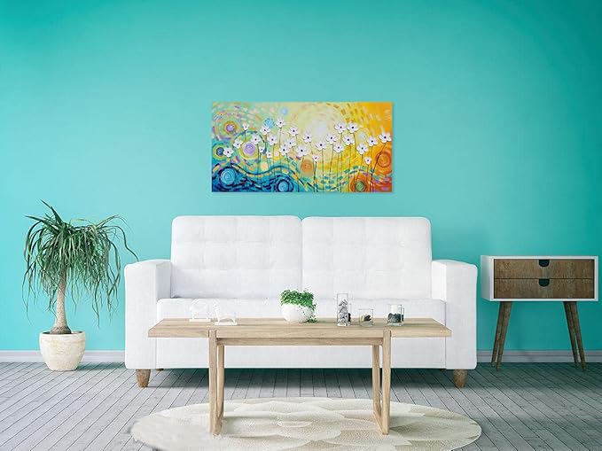 YHSKY ARTS White Flower Oil Paintings with Hand Painted Textured Modern Colorful Canvas Wall Art Contemporary Botanical Pictures Abstract Aesthetic Artwork for Living Room Bedroom Bathroom Decor