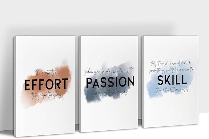 SHMAO Office Canvas Wall Art Motivational Wall Decor, 3 Piece Effort Passion Skill Print Pictures for Office Wall Decor Women Inspirational Framed Artwork Home Office Decor 16”x24”x3 Panels