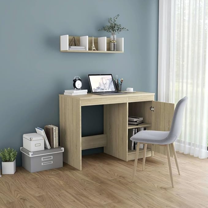 Modern Writing Computer Desk, Home Office Desk Writing Study Table PC Desk Workstation for Bedroom, Sonoma Oak 39.4"x19.7"x29.9" Engineered Wood(J)