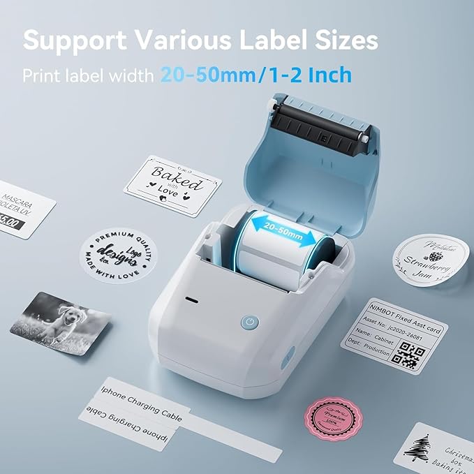 NIIMBOT B1 Label Maker with Tapes, 2 Inch Portable Thermal Label Printer for Home School Office Small Business, Address, Bakery, Crafts, Retail, Support Smartphones & PC,3 Rolls Tapes, Sky Blue