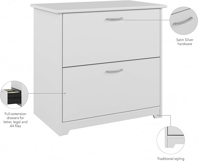 Bush Home Cabot 2 Drawer Lateral File Cabinet in White, Home Office Chest for Letter, Legal, and A4-size Document Storage
