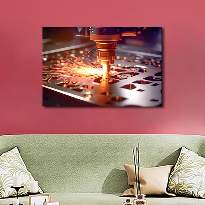 TUMOVO CNC Milling Machine Paintings for Wall Decorations 1 Piece Canvas Wall Art Machine Picture Art Prints Canvas Art Wall Decor Modern Artwork for Home Walls with Wooden Frame, 16" x24"