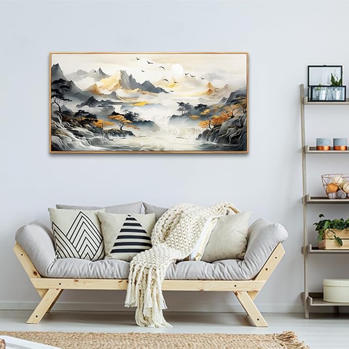 hyidecorart Canvas Prints Wall Art For Living Room Large Wood Framed Wall Decor For Office Modern Bedroom Decorations Mountain Landscape Wall Paintings Abstract Pictures Artwork Ready to Hang