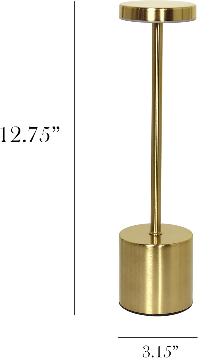 Simple Designs LD1083-GLD 12.75" Mushroom Magic Disc Dimming & Rechargeable Cordless 4-Way Touch Sensor Stick Desk Lamp, Gold
