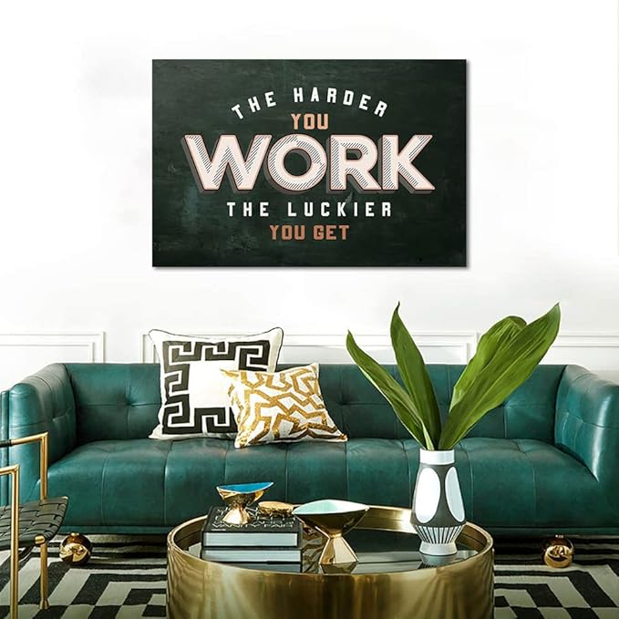 The Harder You Work The Luckier You Get - Inspirational Office Quotes Canvas Wall Art Black and White Positive Affirmations Wall Decor Artwork for Walls HD Print Framed Ready to Hang-44 Wx28 H
