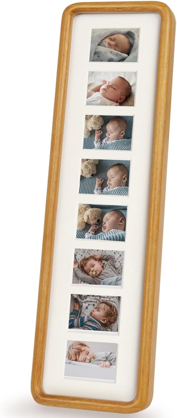 Hans 4"x16" Frames Collage Photo Frame Single Mat with Eight 1.5x2.5 Openings and Satin Solid Frame Horizontal or Vertical(8 Openings)