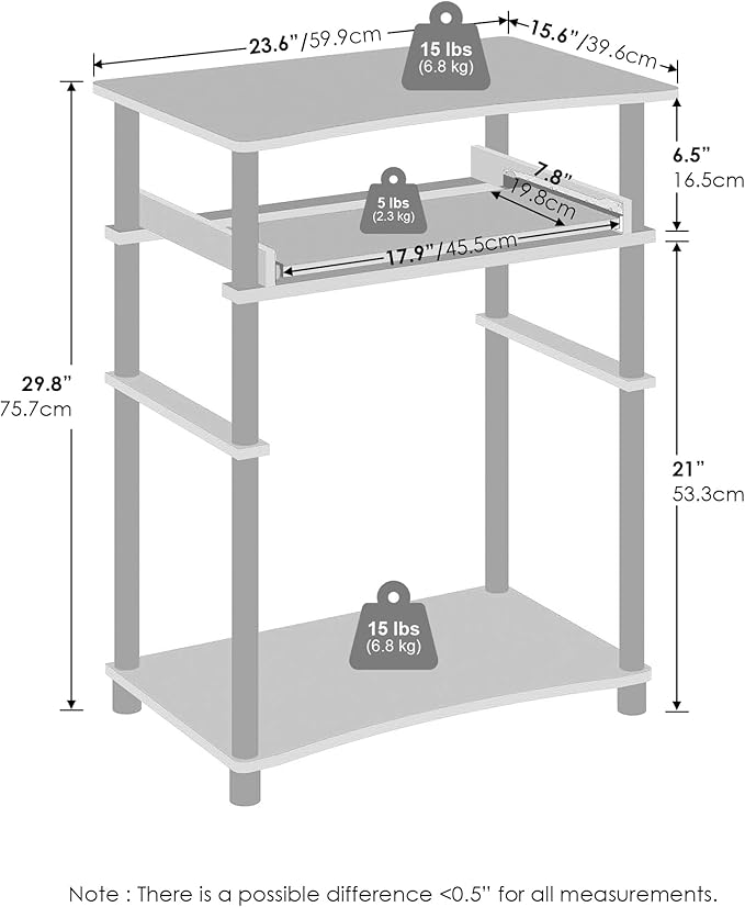Furinno Home Desk, 23.6" Wide Gaming Desk with Keyboard Tray, Computer Desk, Office Writing Desk for Home Office, Bedroom, Black