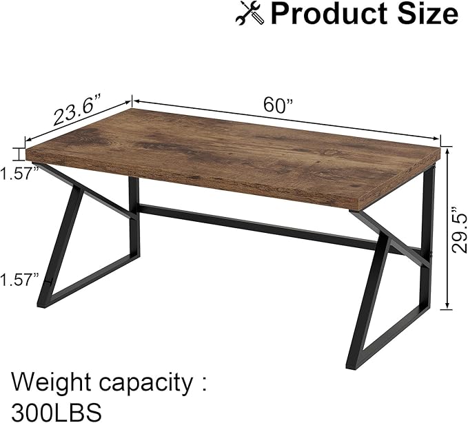HSH Rustic Computer Desk, Large Executive Writing Study Work Desk for Home Office, Industrial Metal Wooden PC Laptop Long Desk Workstation, Modern Bedroom Living Room Table, Rustic Brown, 60 Inch