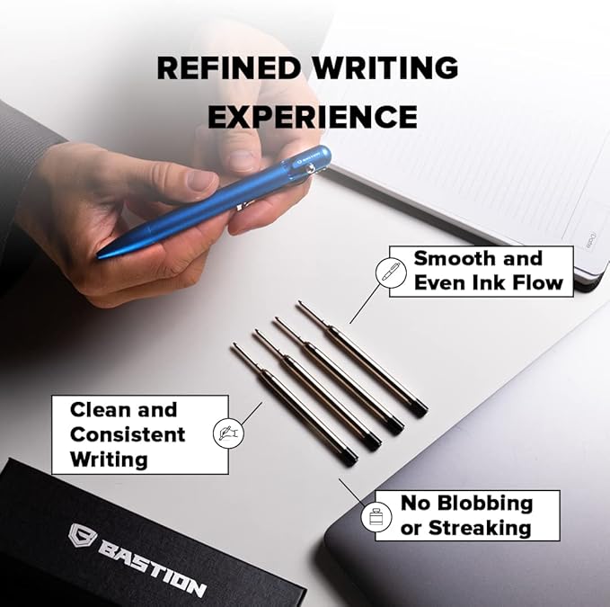 BASTION® Premium Pen Refill, Deeply Pigmented Ink for All Bolt Action Luxury Pens, Standard Ink Refill with 0.55mm Fine Tip - Blue Gel, 2 PCs