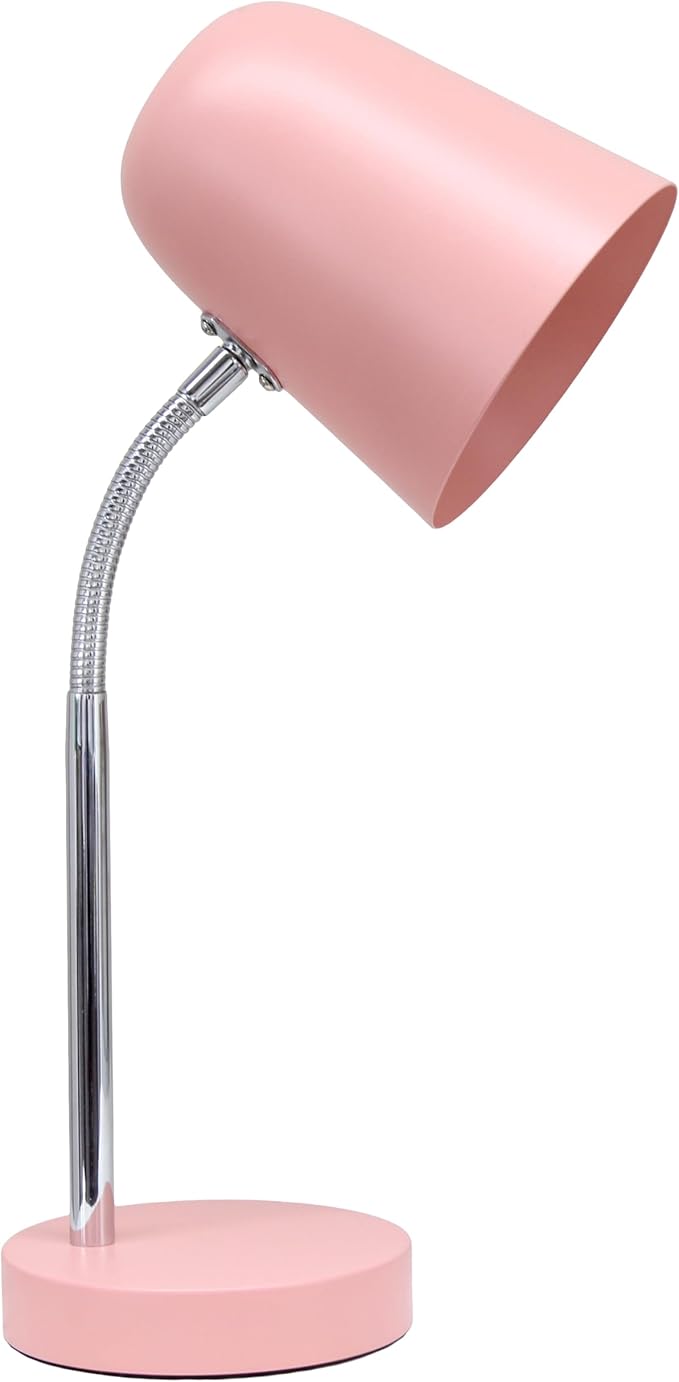 Simple Designs LD1075-BPK 15.28" Sleek Essentials Minimalist Metal Desk Task Lamp, for Office, Desk, Nightstand, Dorm, Pink