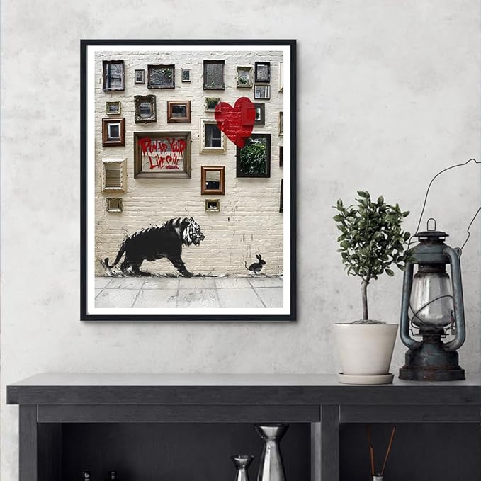 Inspirational Wall Art Run for Your Lives Motivational Posters Tiger and Rabbit Canvas Print Wall Decor for Office Classroom Living Room Decor Ready to Hang 12X16inch