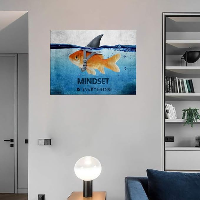 Framed Mindset is Everything Canvas Wall Art Modern Inspirational Wall Art Motivational Office Wall Decor Quotes Artwork for Home Office Decoration - 18''Hx24''W