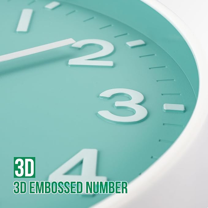 Wall Clock 12 Inch Mint Green Modern Simple Quartz Decorative Clock Non-Ticking Silent Battery Operated Round Wall Clocks Trendy and Practical Best Gift for Living Room Bedroom Kitchen Office