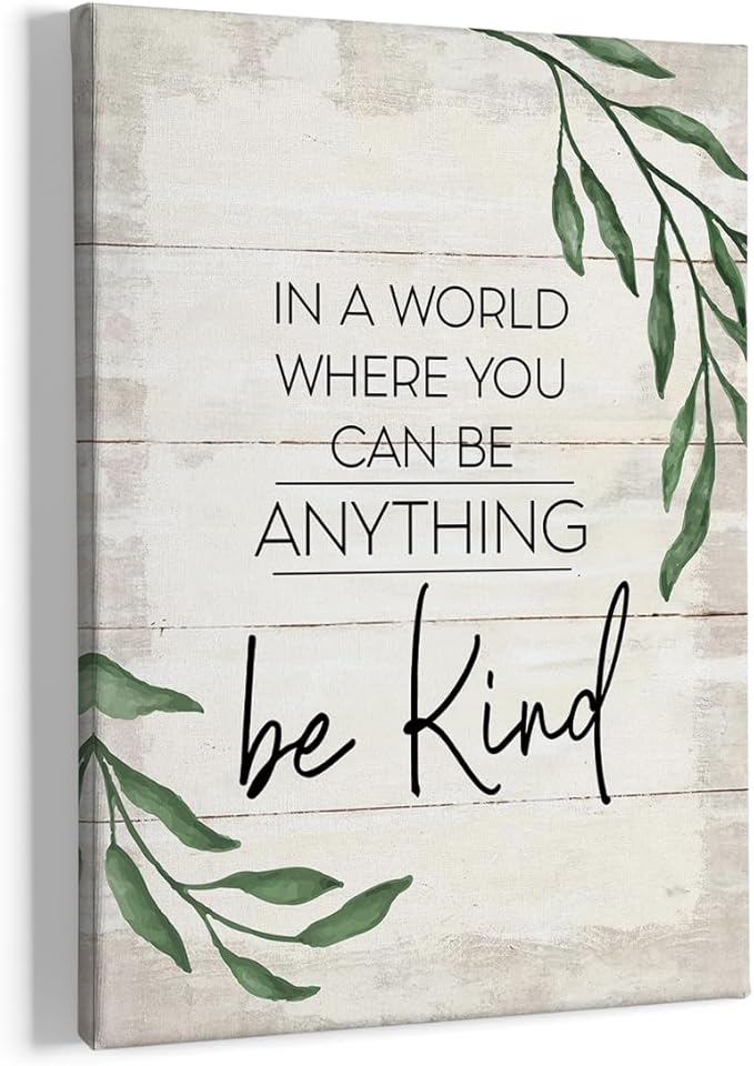 HIWX Be Kind Inspirational Wall Art Decor, Be Kind Sign Framed Canvas Wall Art Decor, Motivational Eucalyptus Positive Wall Art Decoration For Bathroom Bedroom 11x14(Be kind4)