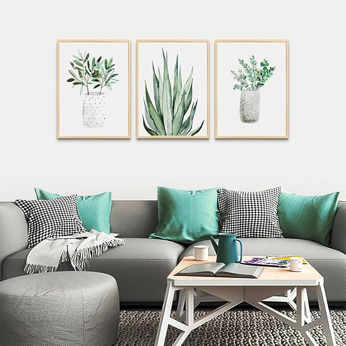 Natural Wood Framed Wall Art Painting For Dining Room Family Wall Decor For Bedroom Wall Decoration Living Room Decor Art Green Leaf Pictures Artwork For Home Walls Large Size Framed Art Prints