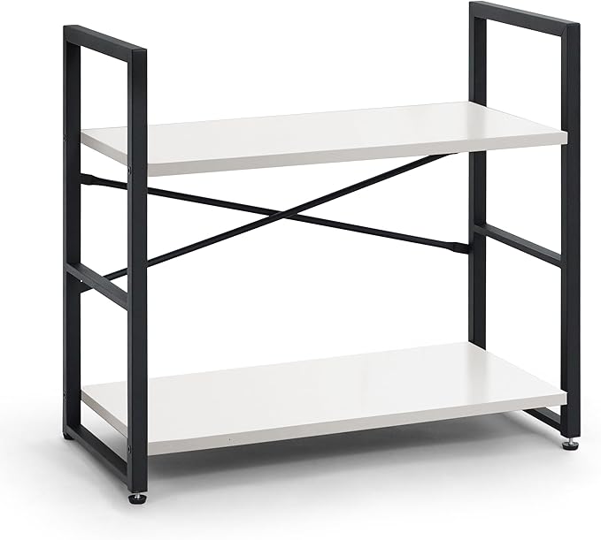 CAPHAUS 2 Tier Small Bookshelf, Bookcase Shelf Storage Organizer for Living Room, 24 Inch Width Free Standing Shelf, Industrial Book Shelves for Home Office, White Shelves & Metal Frame