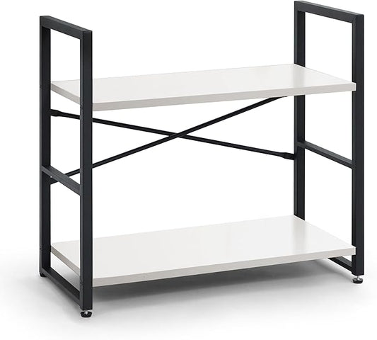 CAPHAUS 2 Tier Small Bookshelf, Bookcase Shelf Storage Organizer for Living Room, 24 Inch Width Free Standing Shelf, Industrial Book Shelves for Home Office, White Shelves & Metal Frame