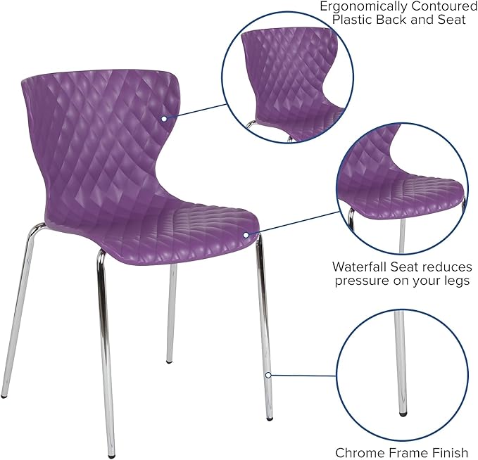 Flash Furniture Lowell Contemporary Design Purple Plastic Stack Chair