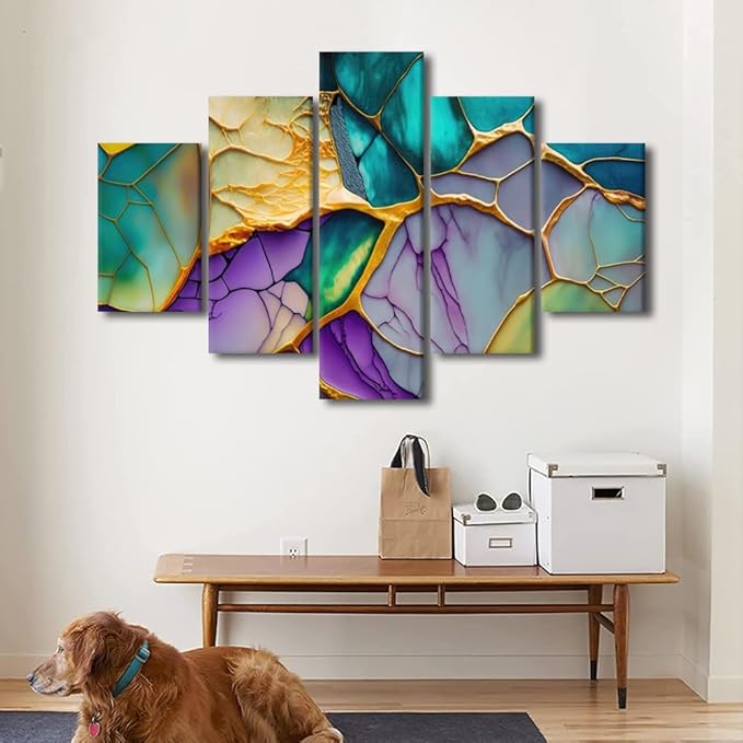 Canvas Wall Art Decor Abstract Canvas Art Modern 5 Panel Home Wall Decor Mountains Rivers Lakes Seas Abstract Painting Art for Abstract Enthusiasts Room Decoration Stretched Ready to Hang 60x40 in