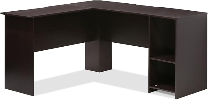 Furinno Indo L-Shaped Computer Desk with Bookshelf, Espresso